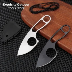 Cuchillo de cuello de acero inoxidable para el hogar, mini cuchillo de camping, cuchillo de cadena de supervivencia portátil multiusos EDC