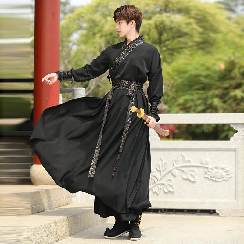 Hanfu Men Chinese Traditional Swordsman Samurai Party Cosplay Costume Han Dynasty Ancient Vintage Hanfu Dress Halloween