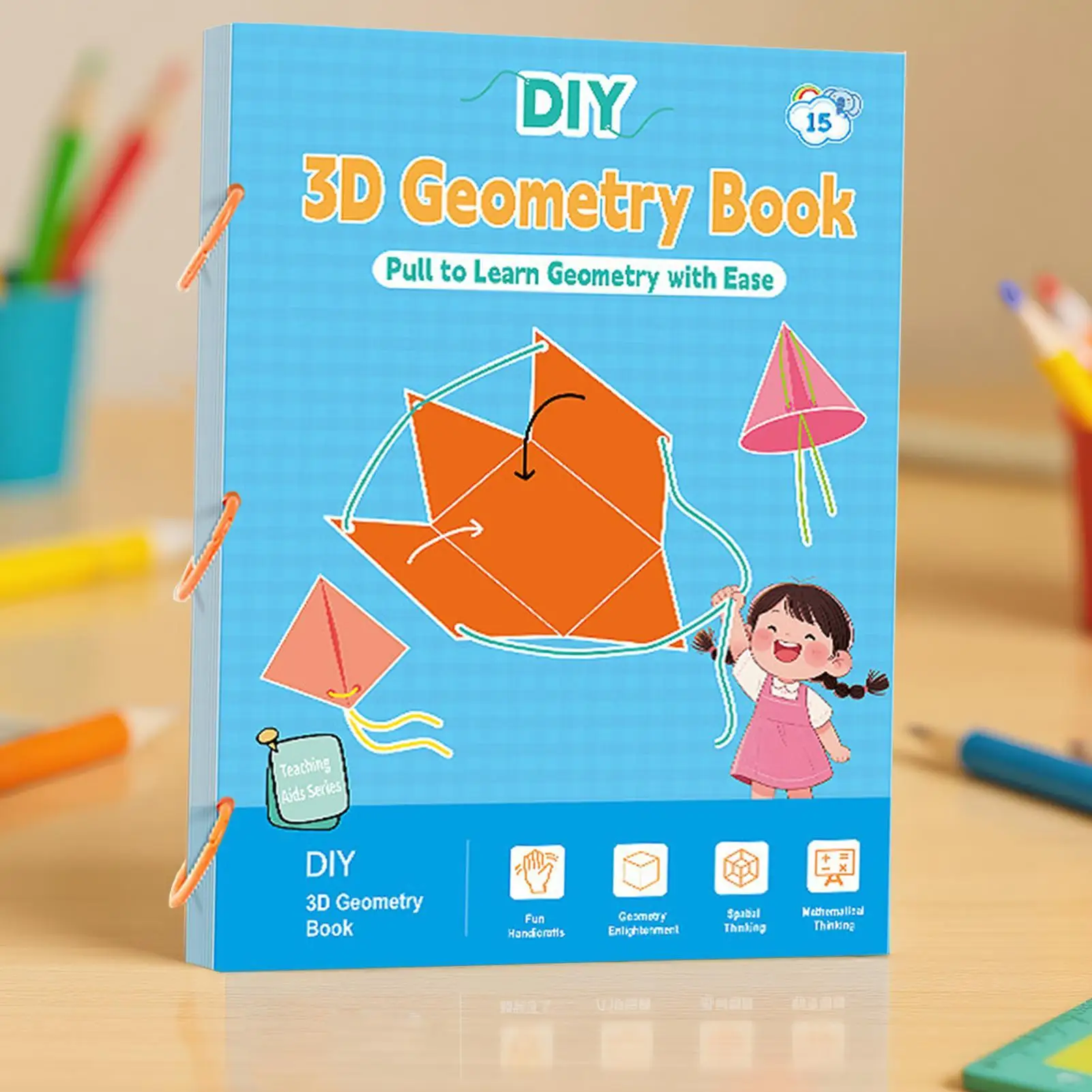 Livro geométrico 3d para crianças, corda de puxar, brinquedos geométricos 3d, livro de matemática, jogo de treinamento, corda trançada, design para adolescentes, meninas, iniciantes