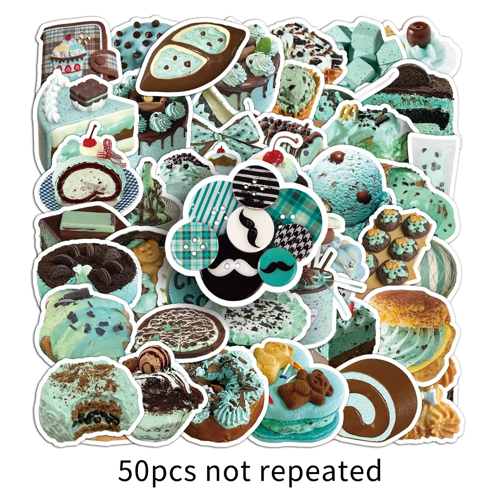 50PCS Mint Dessert Ins Style Aesthetic Graffiti Stickers DIY Skateboard Notebook Guitar Water Cup Decorative Toys Gifts Stickers