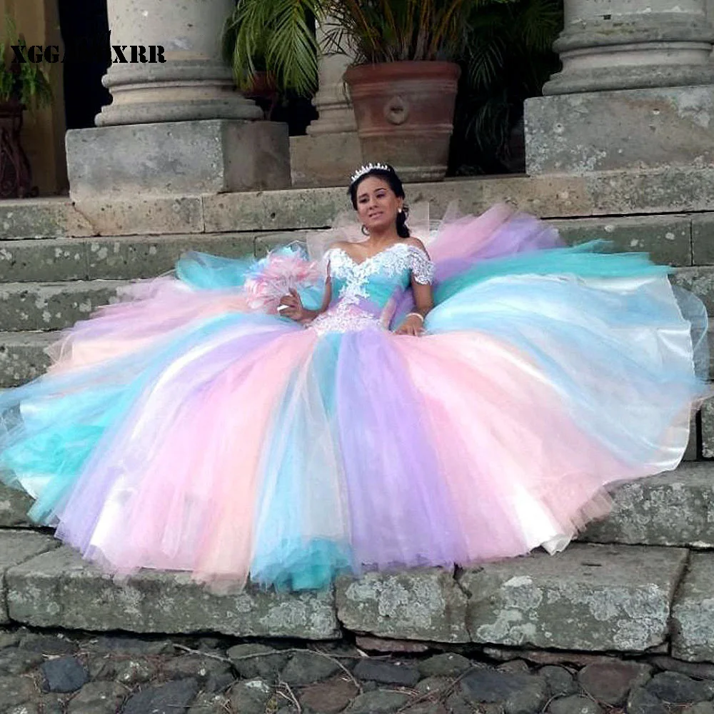

Красочные платья Quinceanrea 2023, элегантное бальное платье с V-образным вырезом, аппликацией и блестками, блестящее милое платье принцессы 16 дюймов для дня рождения