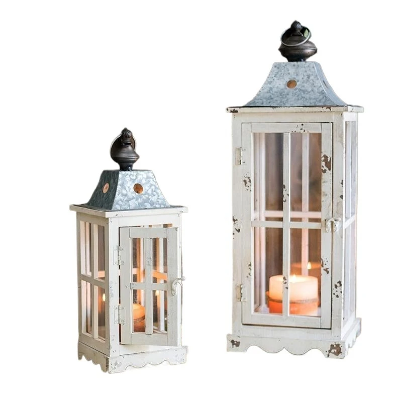 

Solid wood candlesticks, large glass wind lamp decoration, grocery garden courtyard nostalgic classic lanterns