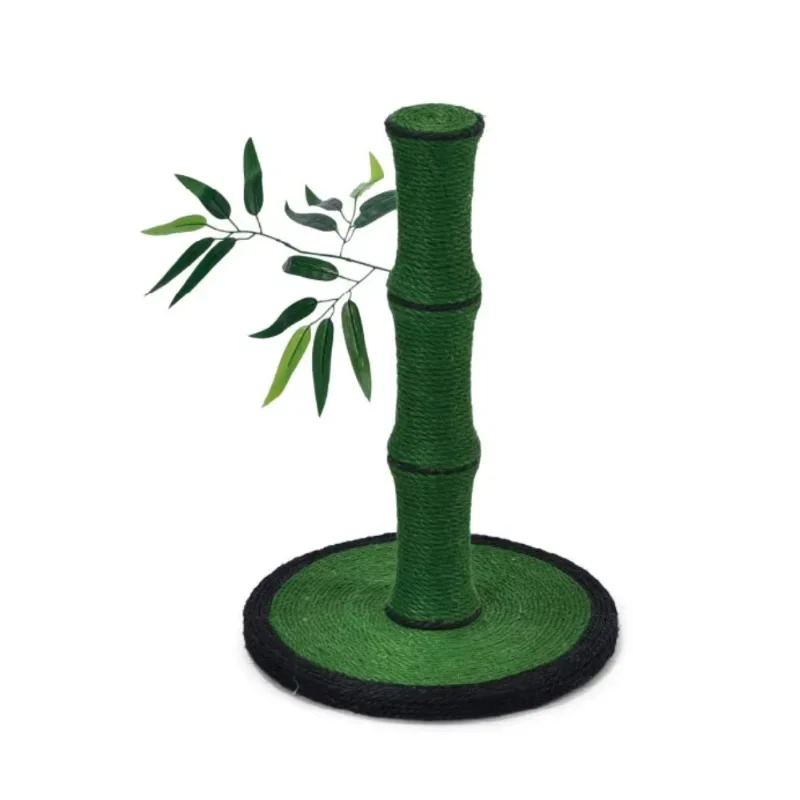 Bamboo cat scratching post wrapped in stained jute rope for indoor eco-friendly furniture and pet relaxation area