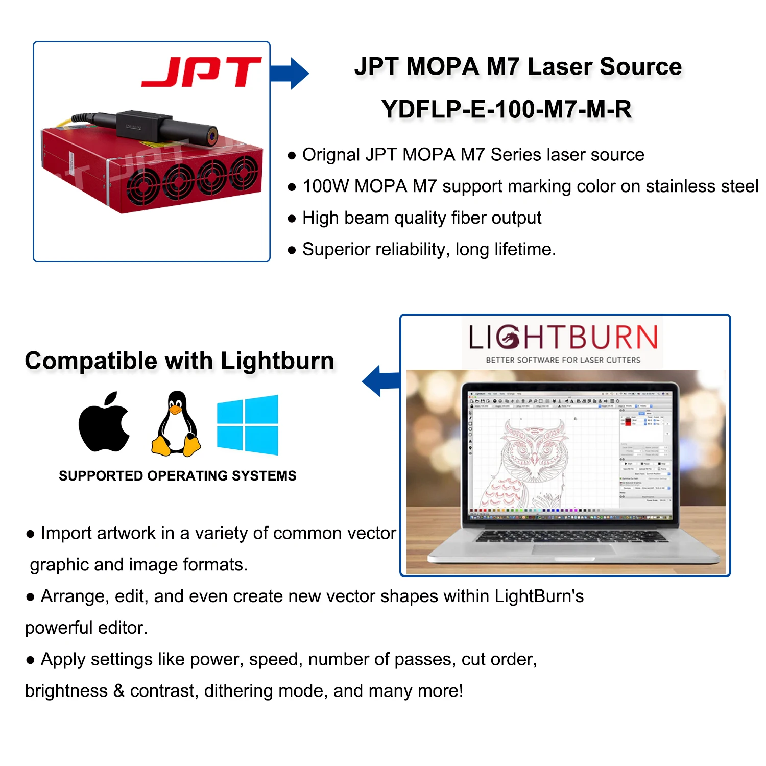 [US STOCK] JPT MOPA M7 100W grawer laserowy światłowodowy JPT E źródło lasera EZCAD Galvo maszyna do grawerowania laserowego 110*110MM + 300*300MM