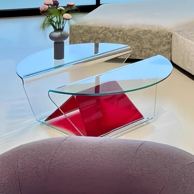 

Italian minimalist living room glass coffee Bauhaus household small apartment round art creative household coffee table table