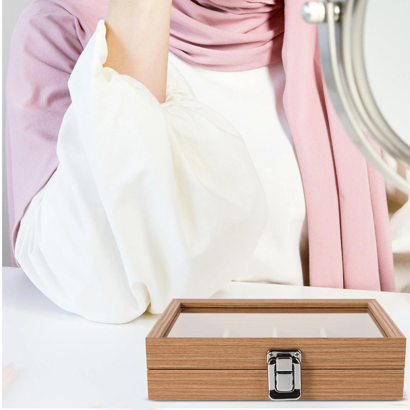

Jewelry Wooden Organizer Diamond Art Earring Storage Holder Small Bead Light Brown Boxes