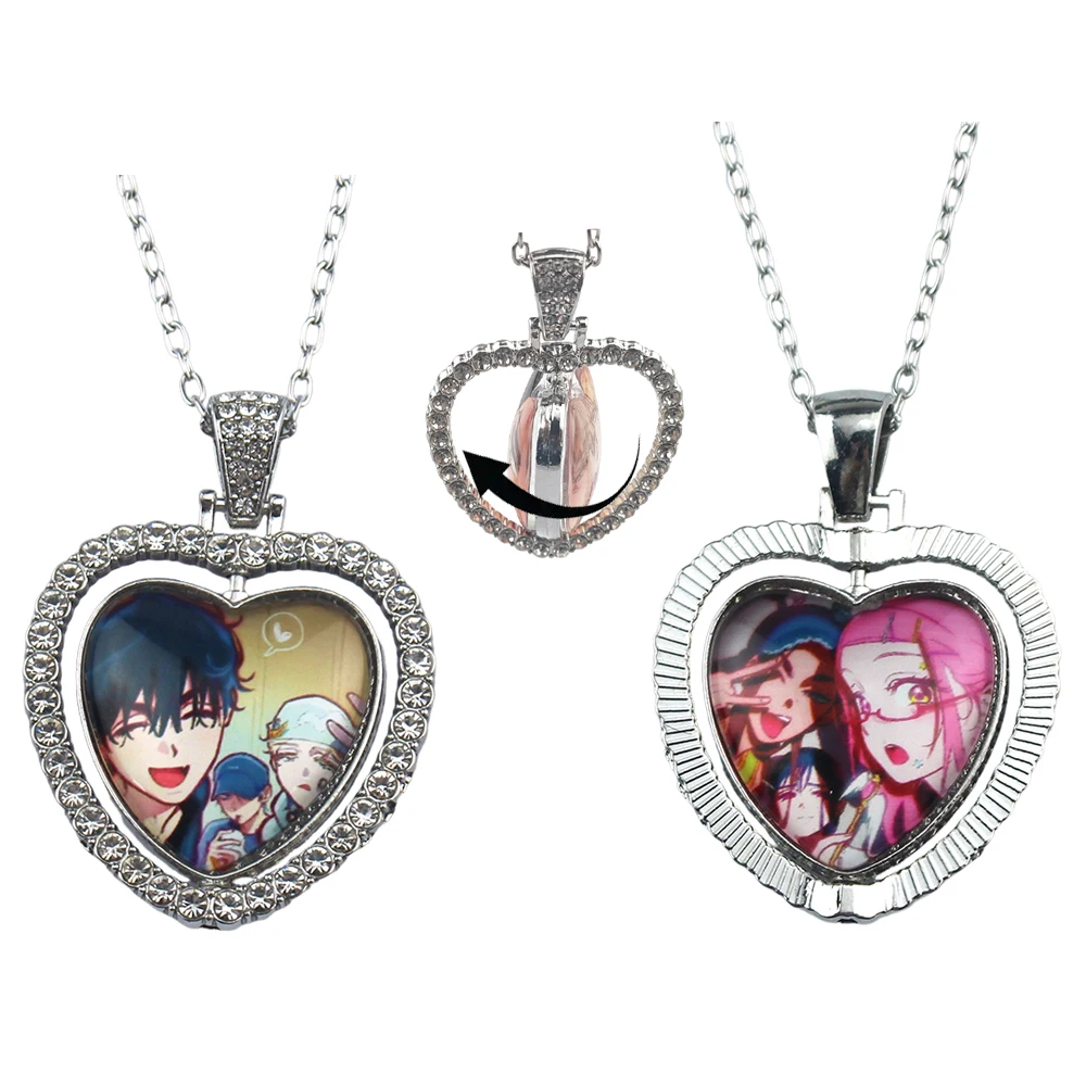 New Fashion Alien Stage Heart Locket Necklace Mizi Sua Till Ivan Hyuna Luka Double Sided Rotating Peach Heart Pendant Necklace