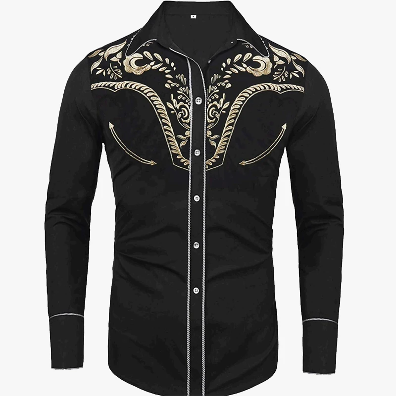 Men's shirt western cowboy style fashion loose pull PE long sleeve shirt large size men's shirt XS-6XL fast shipping