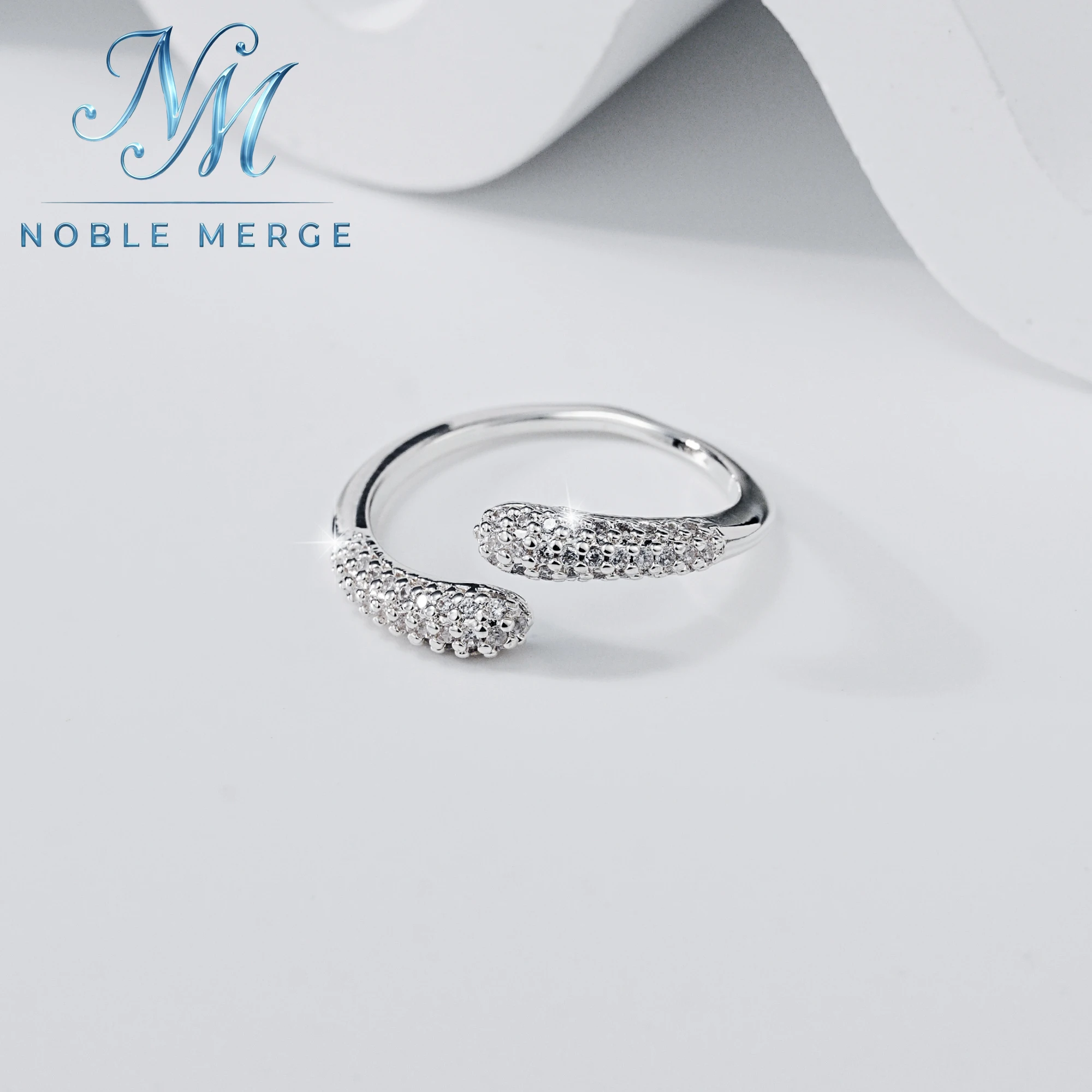 925 Sterling Silver Moissanite Open Ring for Women Full Pave Sparkling Curved Band Wedding Engagement Birthday Gift Jewelry