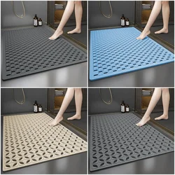 1pc Non-Slip Safety Shower Mat Solid Quick Drying Household Bath Mat Shower Room Bathroom Toilet Floor Rug with Drain Hole