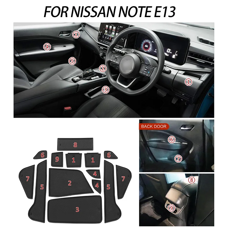 

for Nissan Note E13 Anti-Slip Gate Slot Cup Mat Door Groove Pad Interior Accessories Non-Slip Mats Coasters