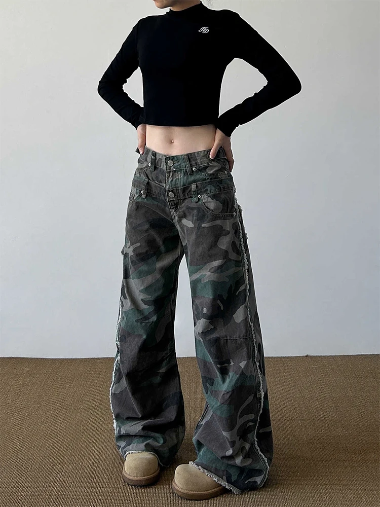 

Женские мешковатые джинсы камуфляжные гранж Y2k японские эстетические джинсовые брюки 2000-х годов ковбойские длинные брюки Harajuku осень-зима новинка
