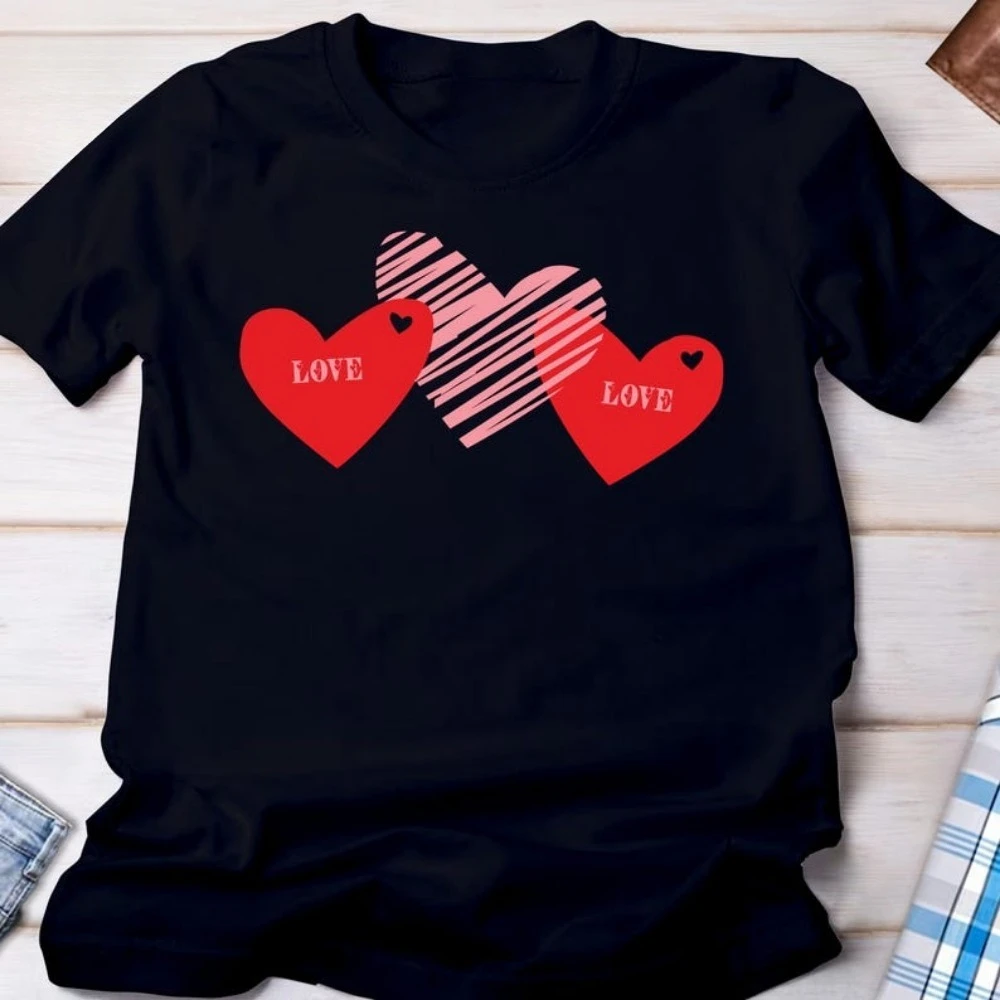 

Valentines Day 2025 Tshirt Happy Valentine Day Cute Valentine Graphic T Shirts Gift for Girlfriend Summer Casual Street Tops