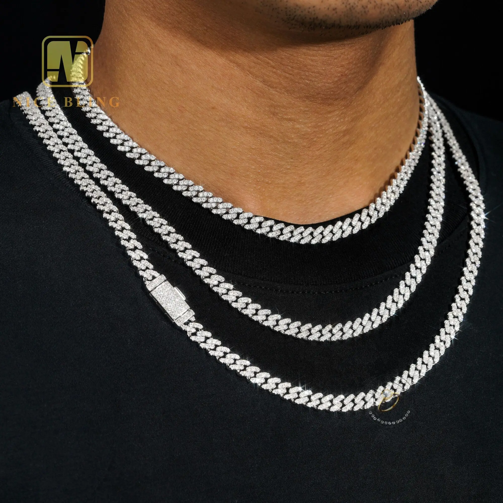 Pass Diamond Tester 6mm Cuban Link Vvs Moissanite Hip Hop Iced Out Cuban Chain 18k Gold Plated Necklace Year Gift Nice Bling