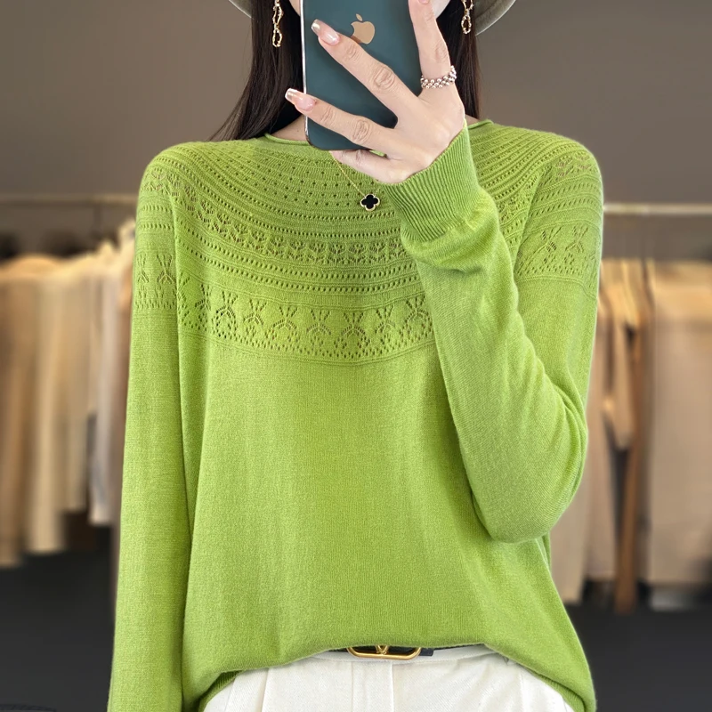 Long-sleeved 2024 new fashion women\'s sweater 100% Merino wool sweater pullover thick warm sweater in spring and autumn and wint