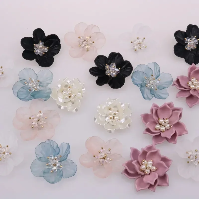 DIY Handmade Origina 3D Floral Patches Style Transparent Acrylic Rose Flower Patch Hairpin Hair Accessories