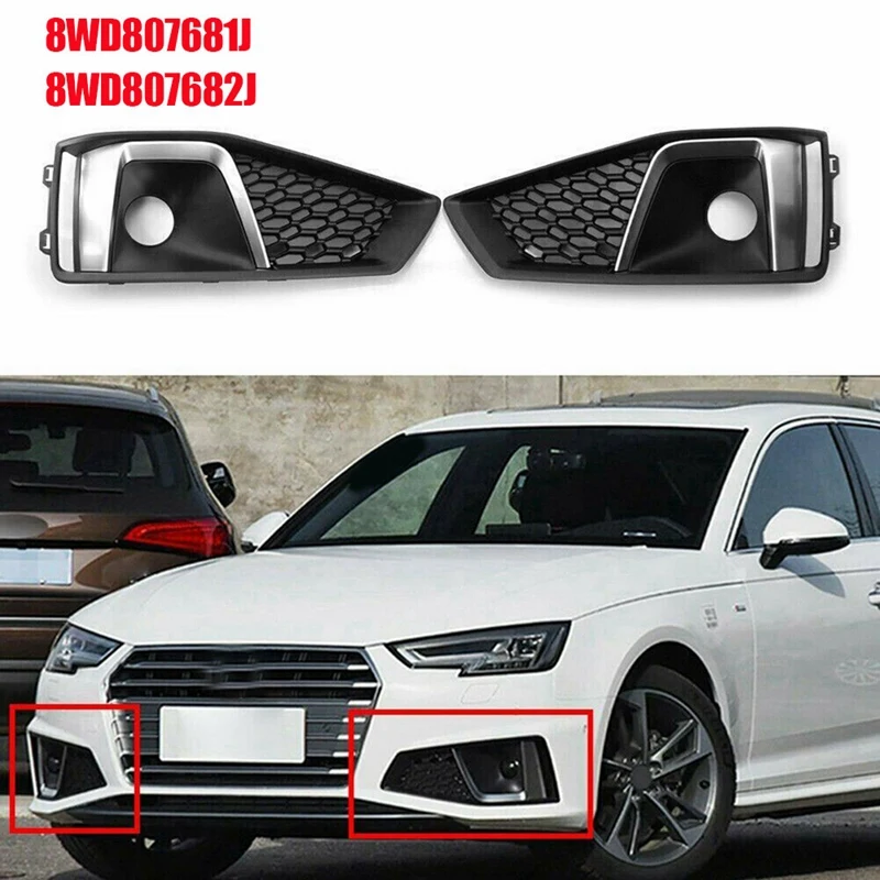 

1Set Car Front Lower Bumper Grille Fog Light Cover Honeycomb For A4 B9 S-LINE S4 2019-2020 8WD807681J 8WD807682J