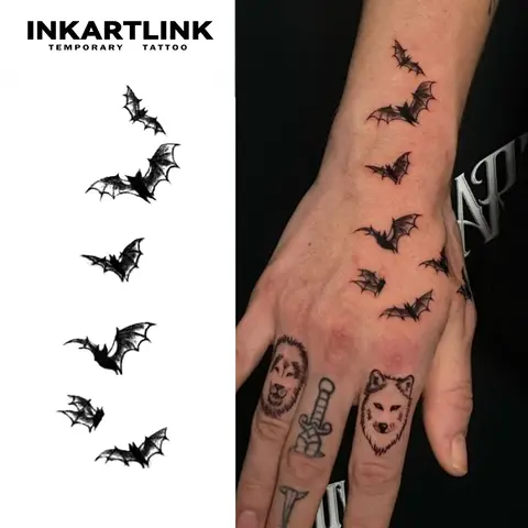 Tatuaje temporal de murciélago, dura hasta 15 días, nueva tecnología, pegatina semipermanente mágica impermeable.