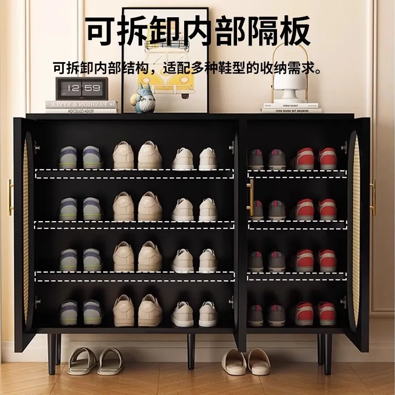 indoor retro at the door of the home, light luxury rattan woven large capacity locker, entrance storage cabinet