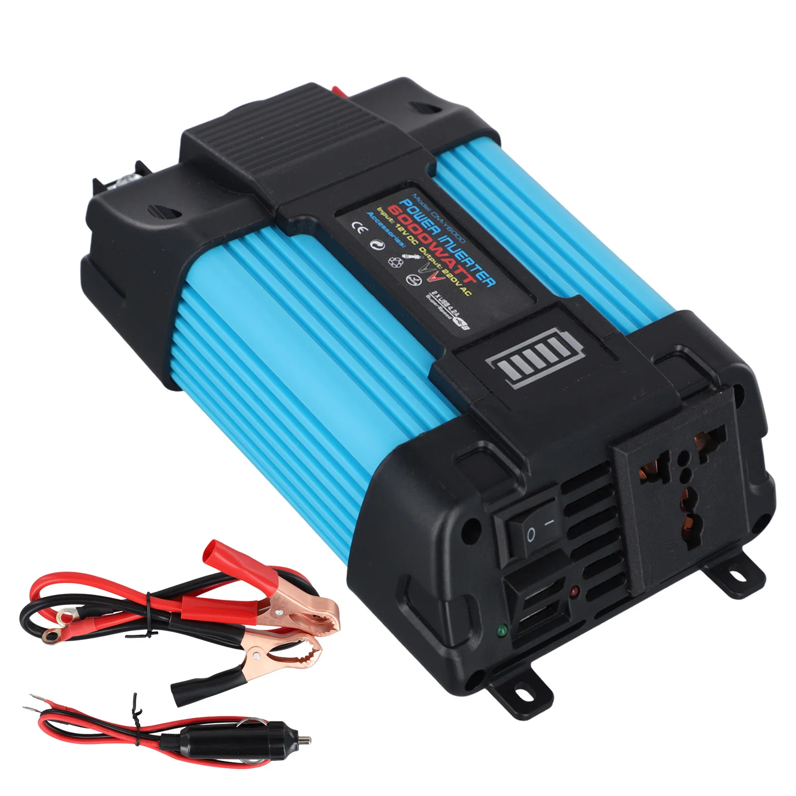 5VDC 2.1A العاكس عاكس الطاقة 6000 واط DC12V إلى AC110 220 فولت المهنية نقية شرط لموجة 6000 واط سيارة عاكس الطاقة