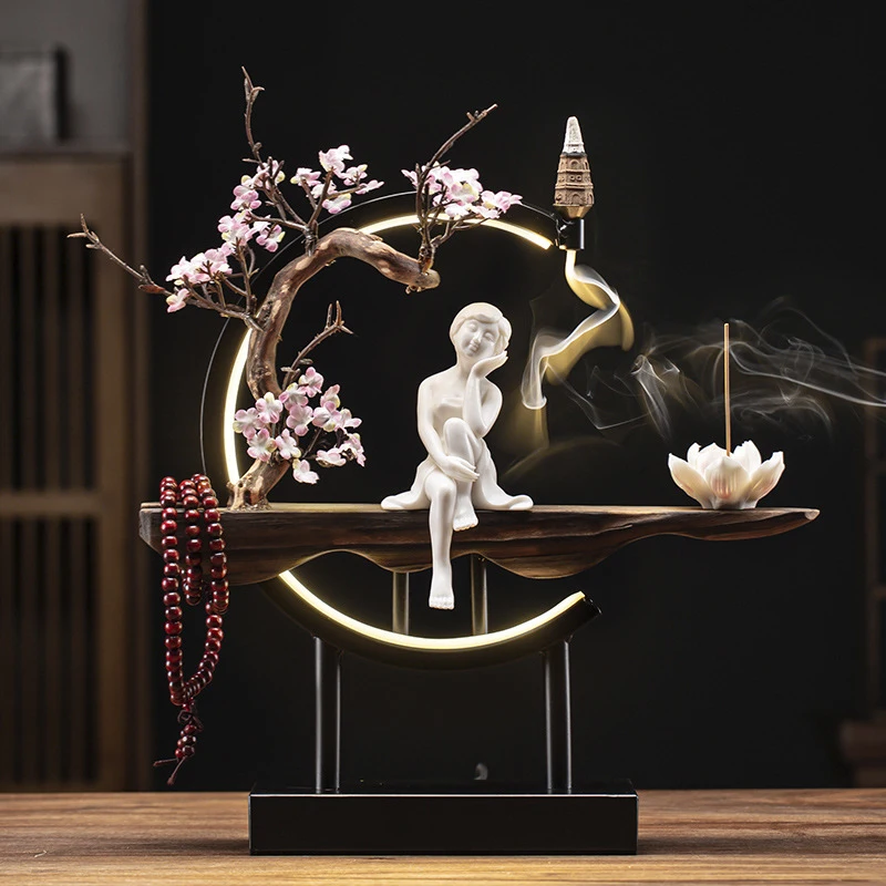 Decorative Lamp With Incense Burner, Zen-Inspired Chinese-Style Ceramic Beauty, Home Living Room Office Decoration, Opening Cere