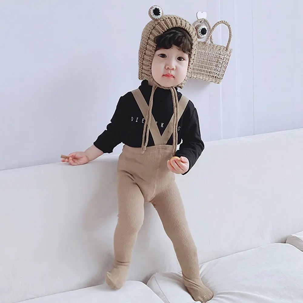 High Waist Kids Leggings Cross Strapped Solid Color Infant Pantyhose Elastic Cotton Suspender Tights Baby Girls Boys