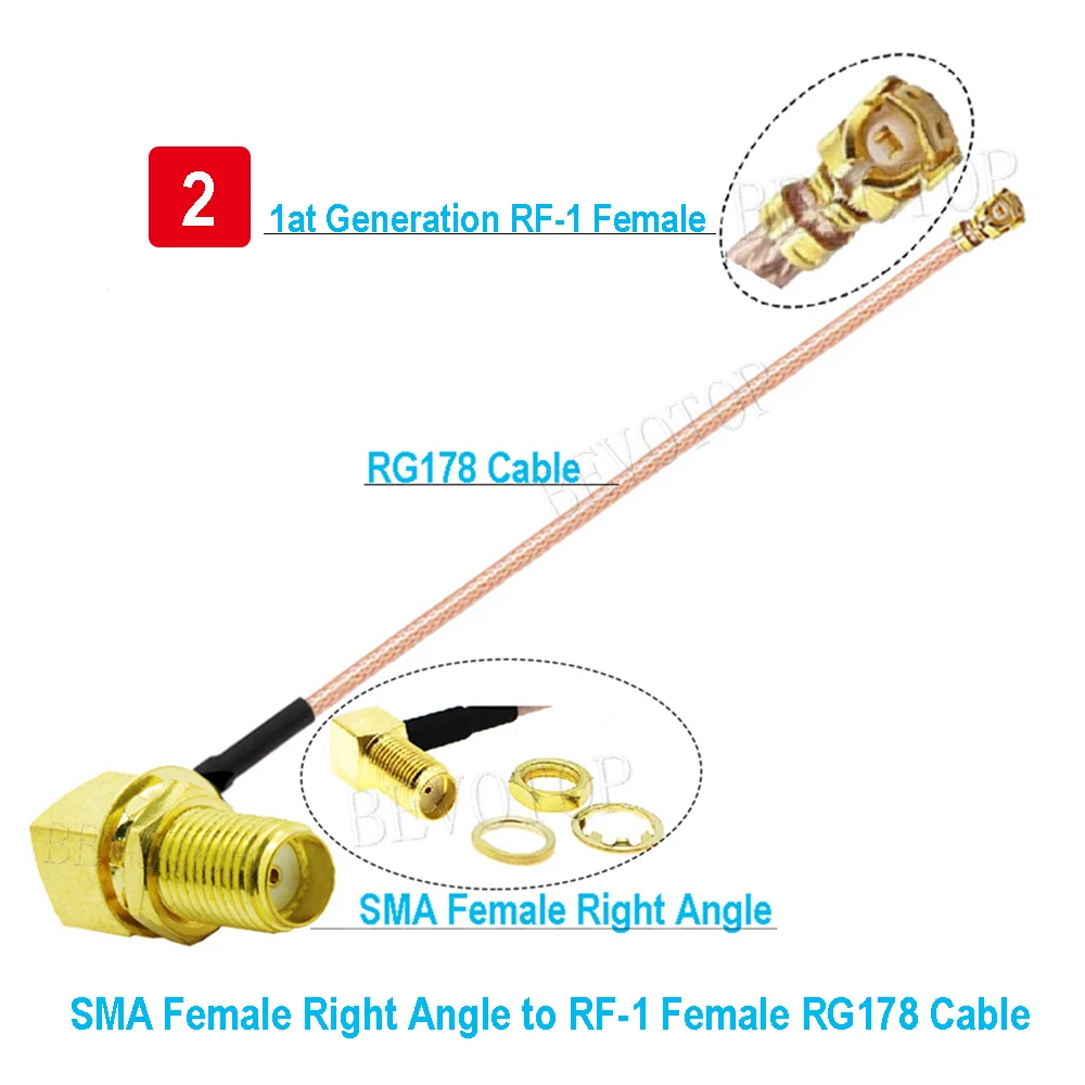 10PCS/lot Elbow RP-SMA / SMA Female Right Angle to u.FL/IPX-1 Female RG178 Pigtail RF Coaxial WIFI Antenna Extension Cable