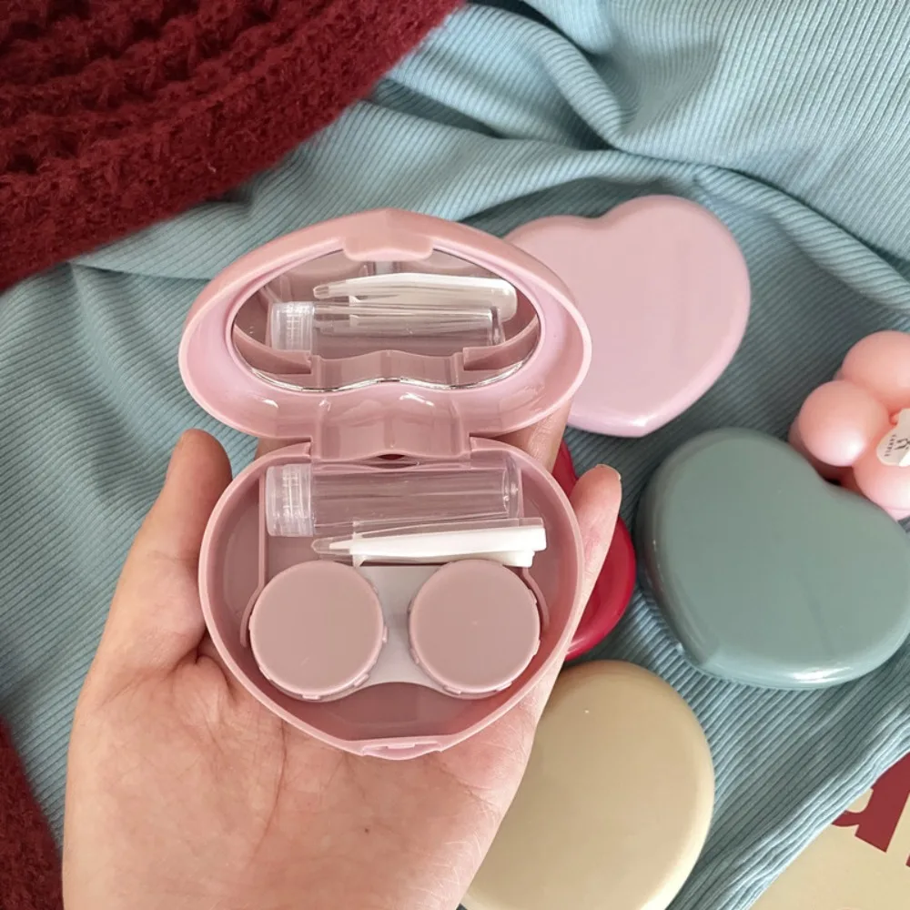 Travel Heart Contact Lenses Box Portable Mini Eyes Tool Kit With Mirror Tweezer Storage Soaking Box Contact Lens