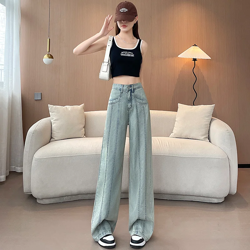 

Широкие винтажные джинсы с высокой талией, женские мягкие эластичные джинсовые брюки в стиле ретро, удобные повседневные брюки, свободный крой