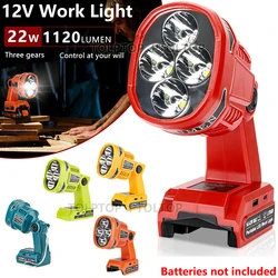 12W Flashlight LED work light with USB&Type-C ports for Makita/Bosch/Dewalt/Milwaukee/Ryobi/Black&Decker/Craftsman 18V Battery