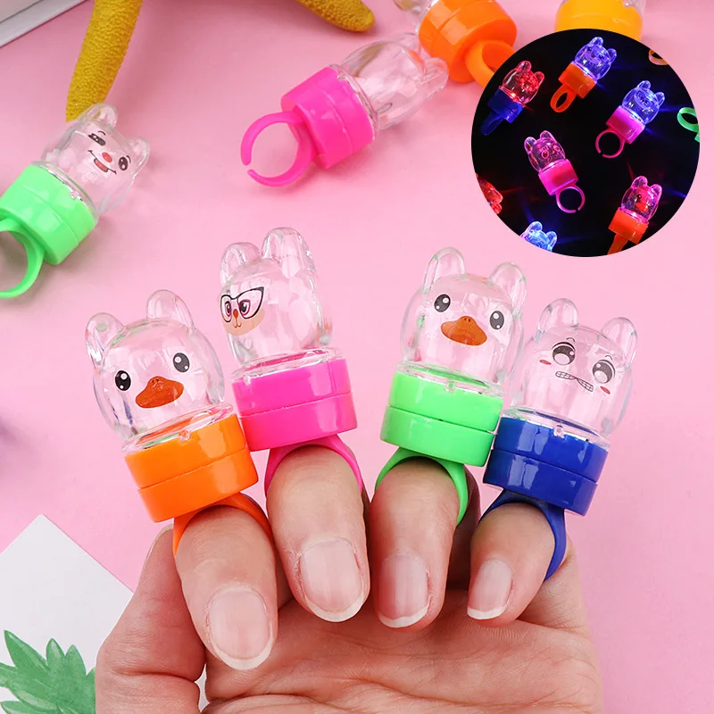 10Pcs Led Glow In The Dark Light Finger Toy Cartoon Luminous Ring For Kids Birthday Baby Shower Party Favors Kindergarten Reward