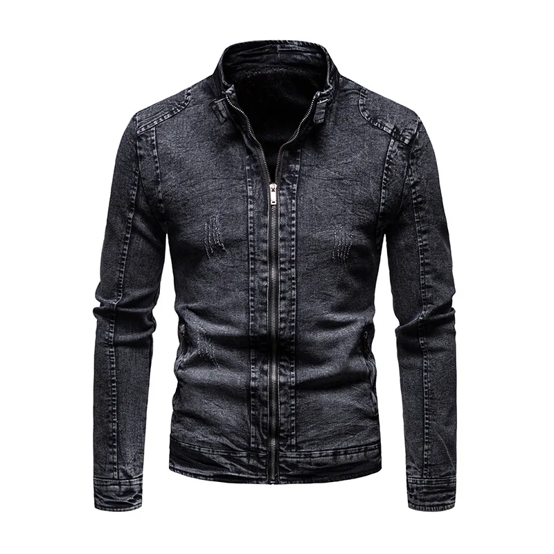 

New 2026 Men's Faionable Retro Denim Jaet Loose Fit Long Sve Printed Zipper Ket Autumn Winter Outerwear Men Clothing