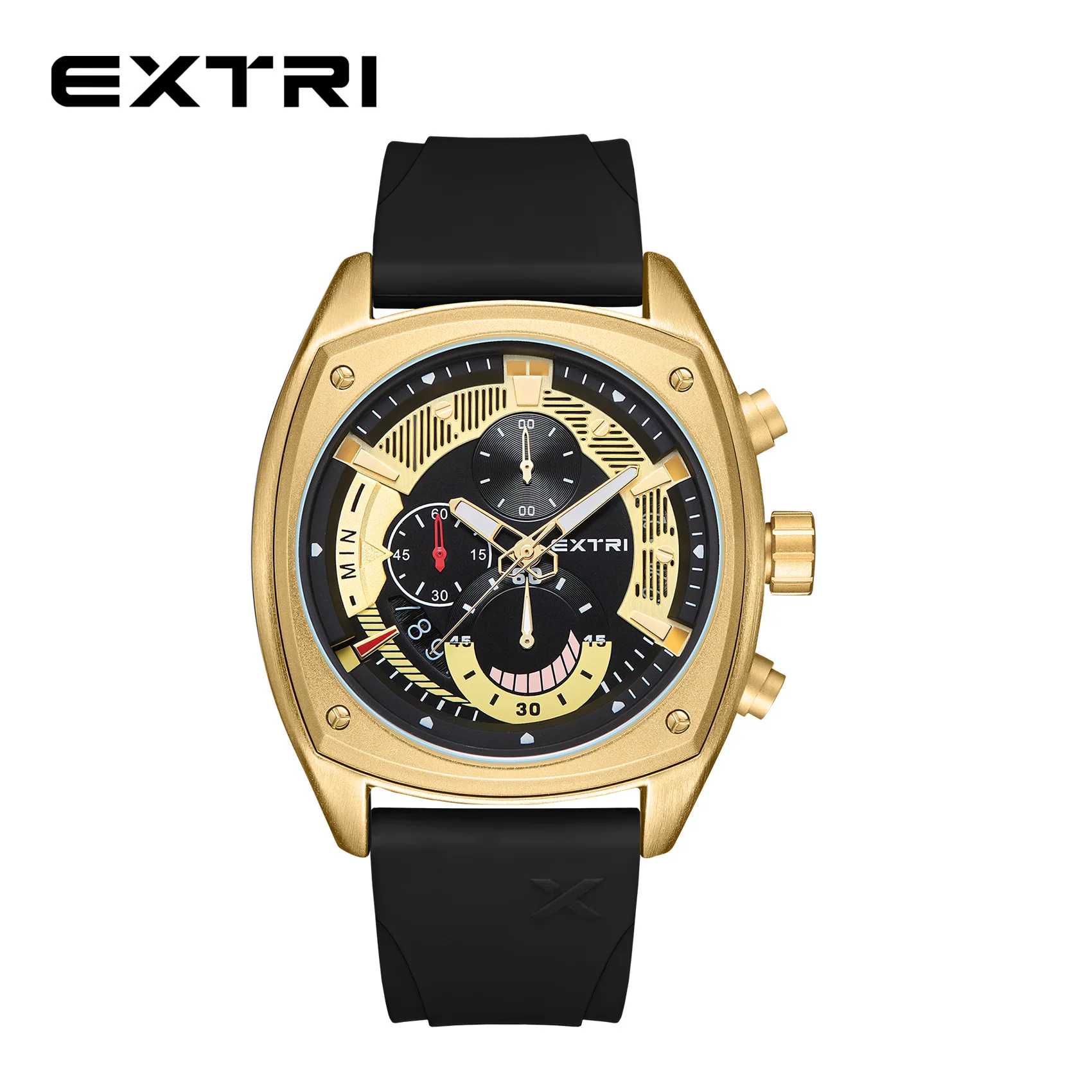 EXTRI New Stylish Square Silicone Strap 3ATM Waterproof Student Men\'s Sports Chronograph  Watch