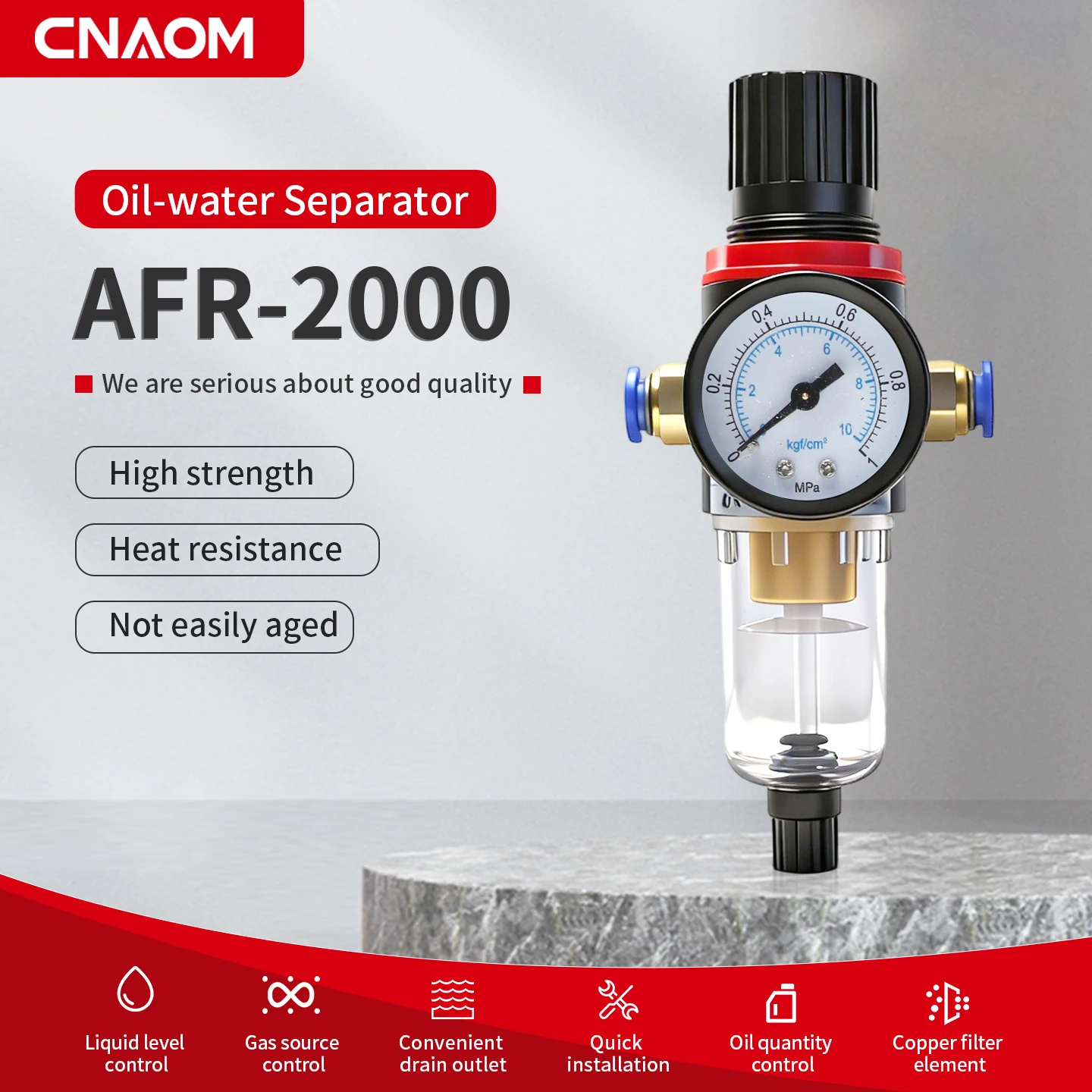

AFR2000 G1/4 Pneumatic Air Filter Regulator With Pressure Gauge Flow Control Valve Air Compressor Drain Speed Controller