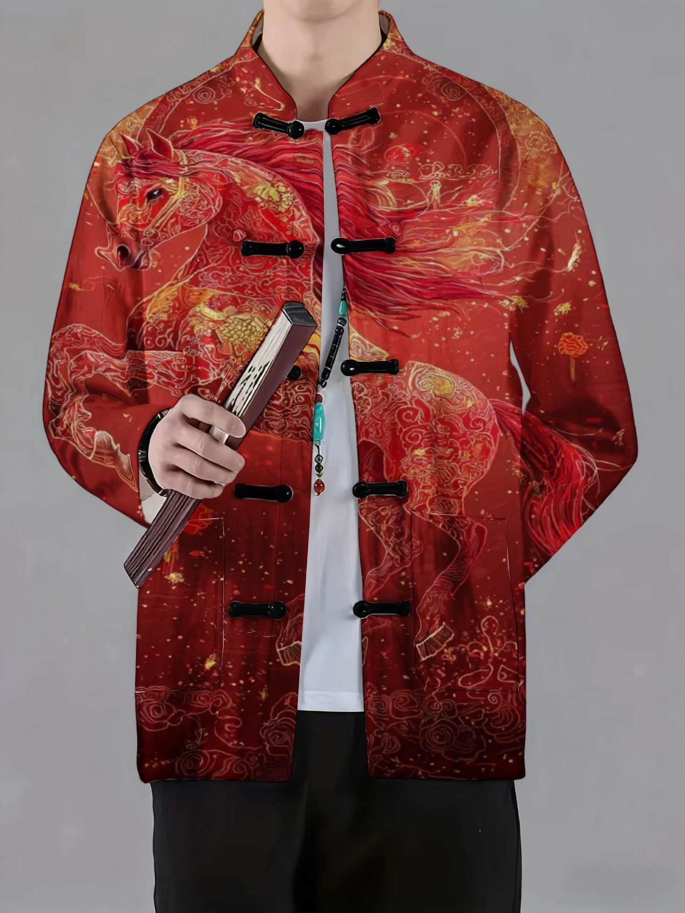 Men Mandarin Collar Frog Butto - Phone Stands 评论和价格