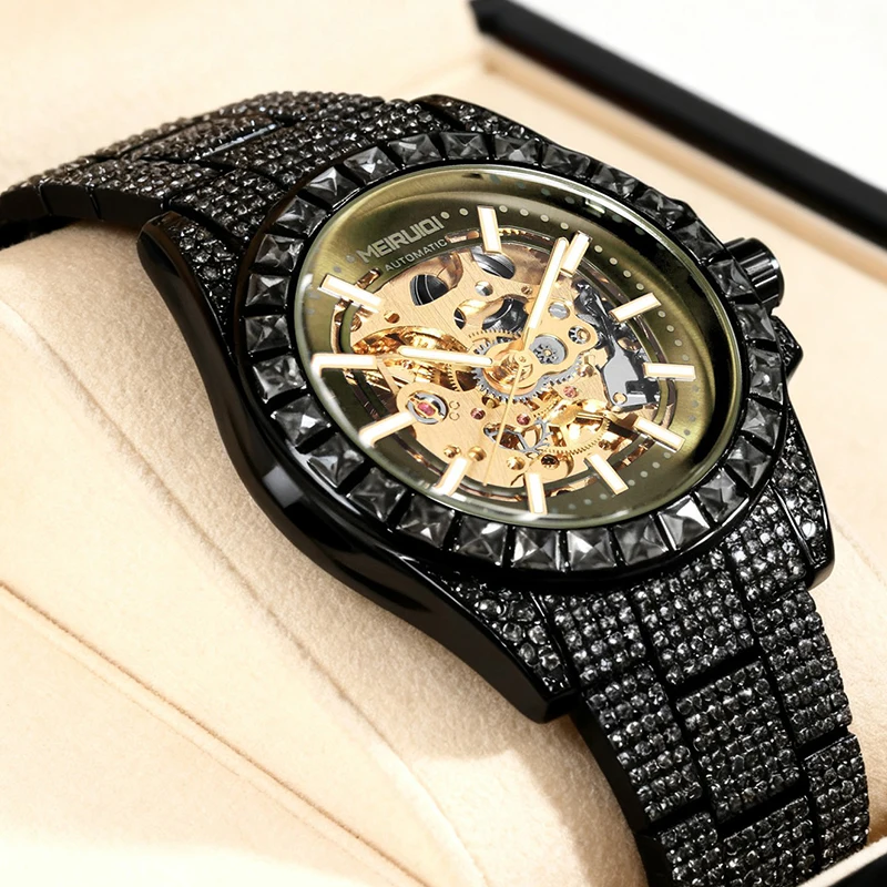 A men's yellow and black gorgeous style luxury bar stud starry sky tourbillon mechanical watch