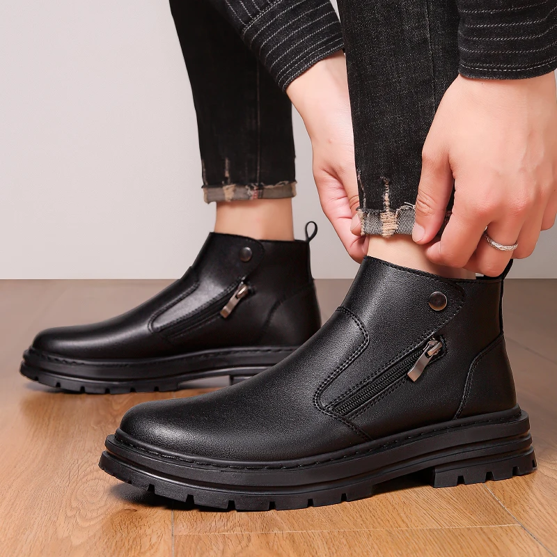 الكلاسيكية النمط البريطاني أحذية جلدية مريحة العلامة التجارية الفاخرة الجلود سميكة سوليد عدم الانزلاق في الهواء الطلق أحذية الشتاء الدافئة أحذية رجالية