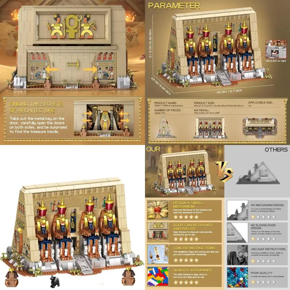 

Adult History-Themed Egyptian Temple Building Kit with Figurines & Hieroglyphs, Ages 12+