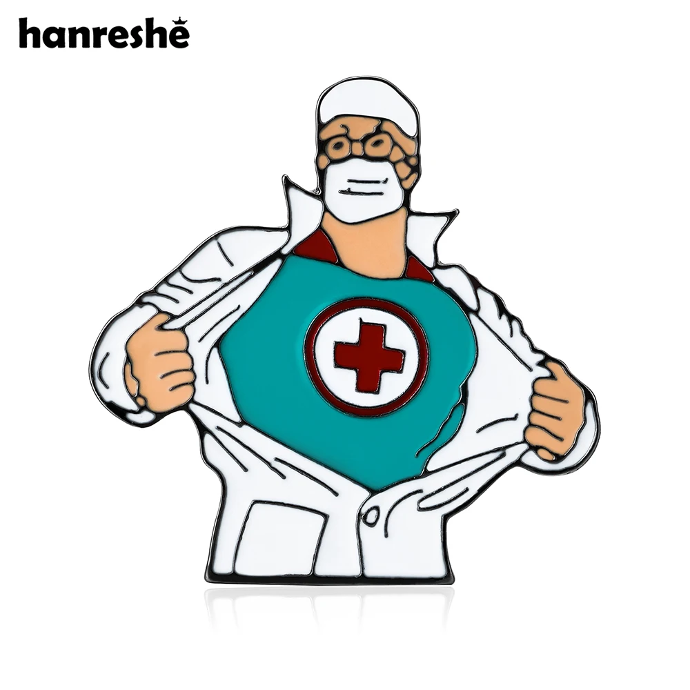 Hanreshe Creative Super Doctor Enamel Pin Medical Surgeon Brooch Lapel Backpack Badge Jewelry for Medicine Staff Gifts