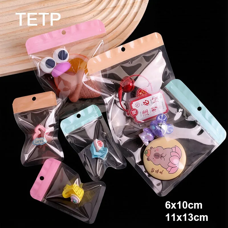 

TETP 100Pcs Transparent Ziplock Colorful Bags Hairpin Jewelry Packaging Mini Toy Storage For Small Business Gift Dcoration