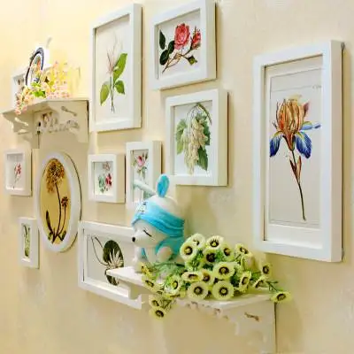 

Carved Wooden Picture Frame Wall Modern Creative Combination Storage Shelf Small Style Real Wood Wall Art Photo Display