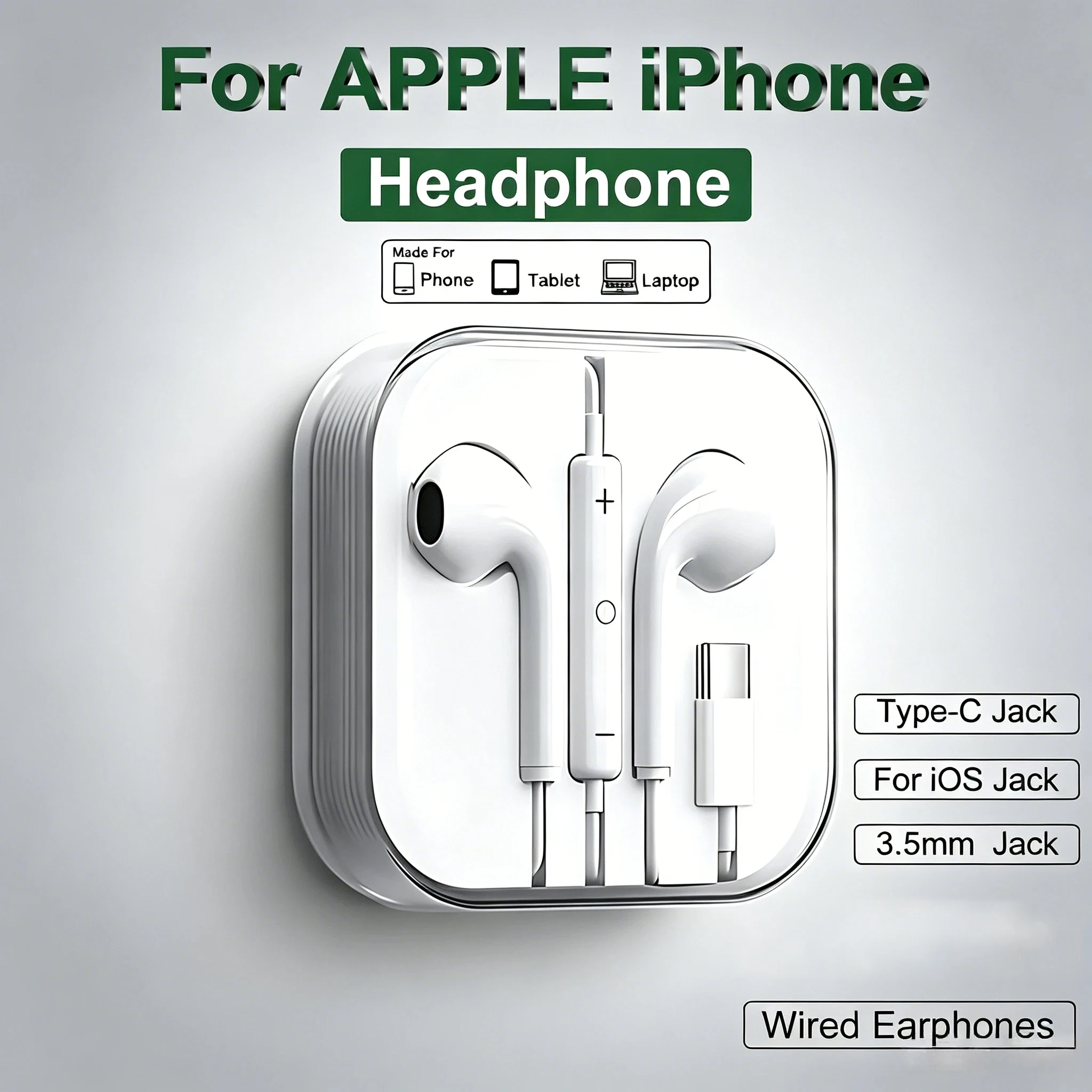 In-Ear Wired Earphones For Apple iPad iPhone 15 11 12 13 14 16 17 Pro Max TypeC Headphones Laptops Tablet 3.5mm Earphones