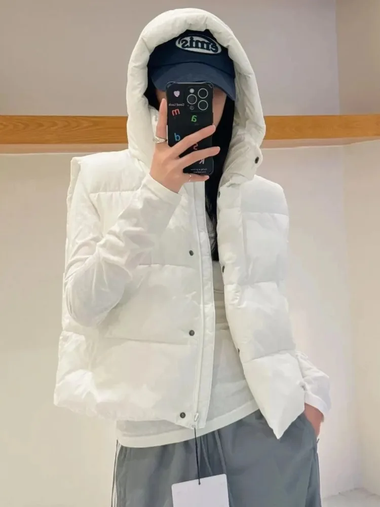 

Cotton Vest Hooded Casual Sports Down Sleeveless Puffer Jacket Women's Simple Thicken Warm Stand-up Collar Vests Jackets Women