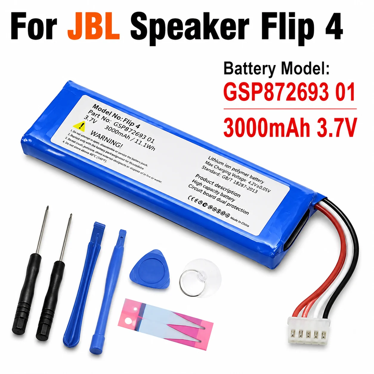 PURFIELD 3.7V 3000mAh Rechargeable Lithium Battery for JBL Flip 4 Special Edition Bluetooth Speaker Model GSP872693 01