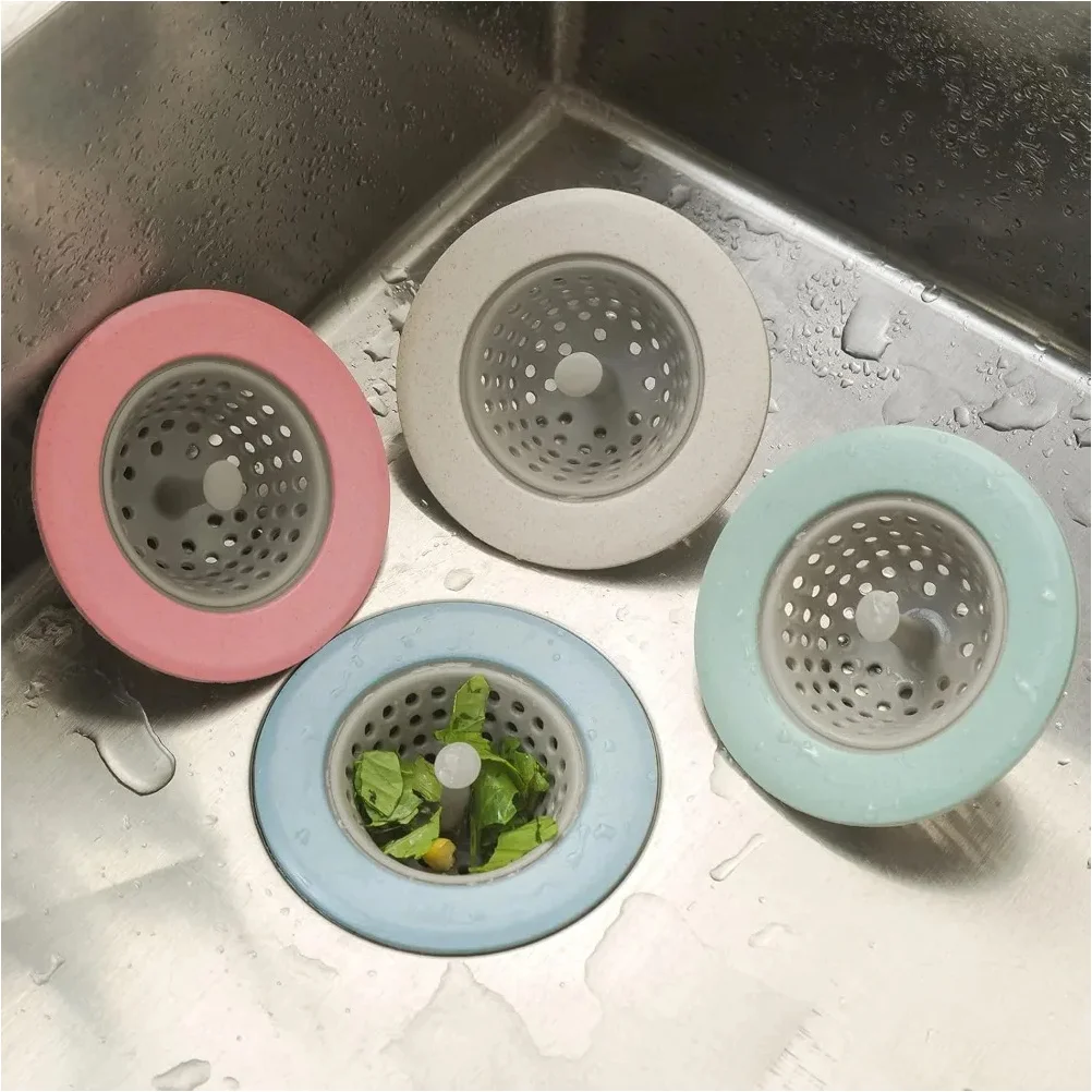 

Anti-clogging Filter Silicone Wheat Straw Portable Bathroom Hair Filter Mesh Kitchen Sink Floor Durable Drain Cover Waste Plug