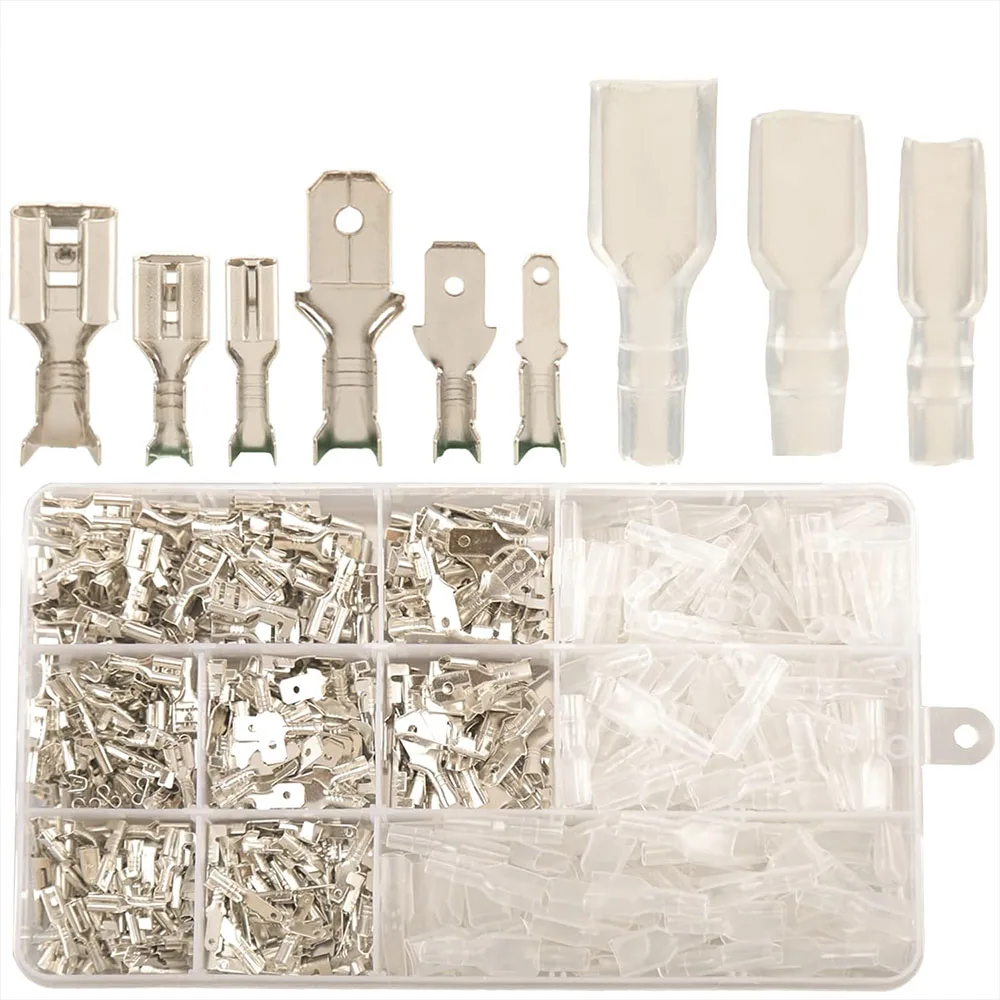540pcs 2.8mm 4.8mm 6.3mm Male and Female Spade Connectors Kit with Insulating Sleeve, Crimp Terminals Electrical Connectors