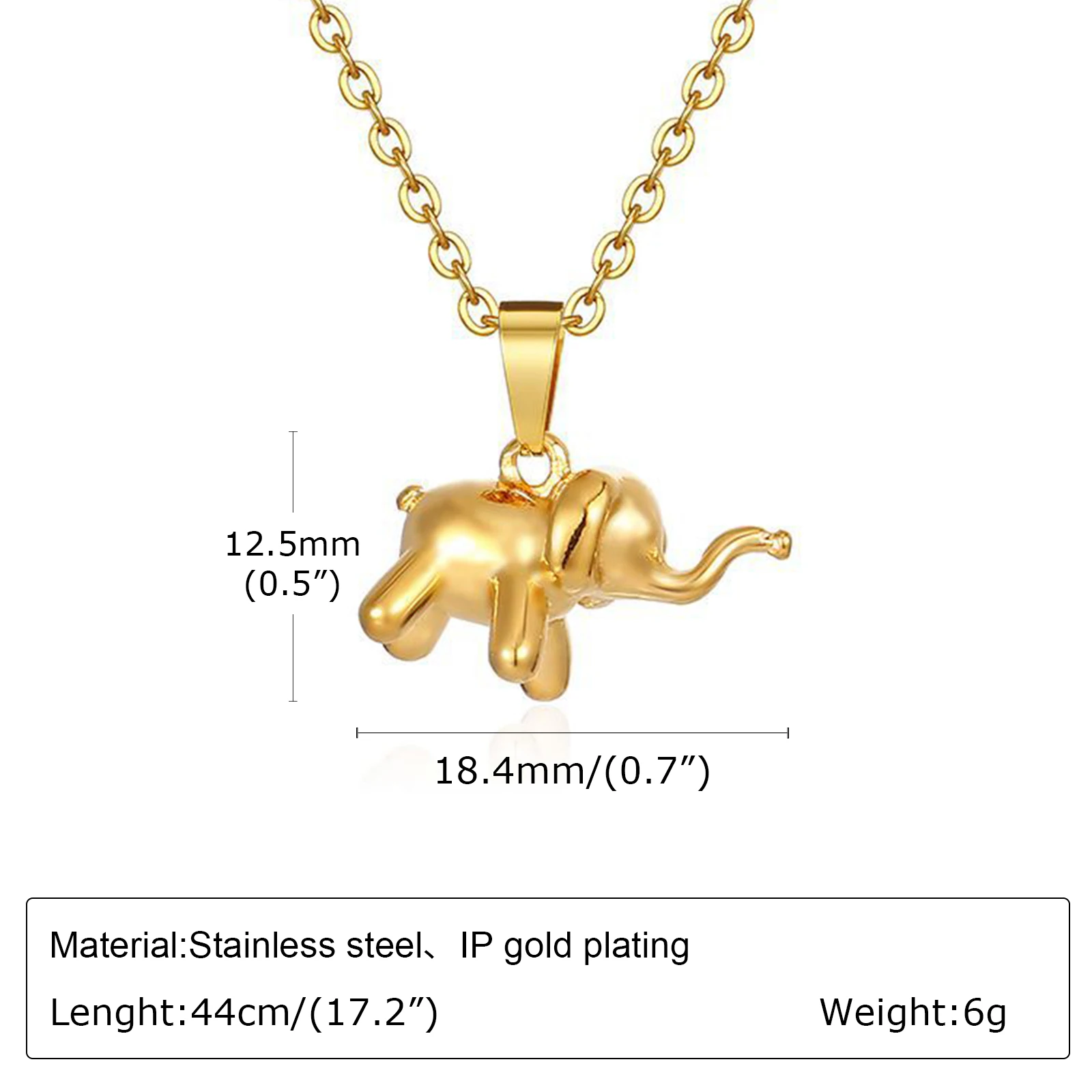 Vnox Cute Sweet Elephant Pendant Necklaces for Women Girls, Gold Plated Solid Stainless Steel Collar, Romantic Gift for Her