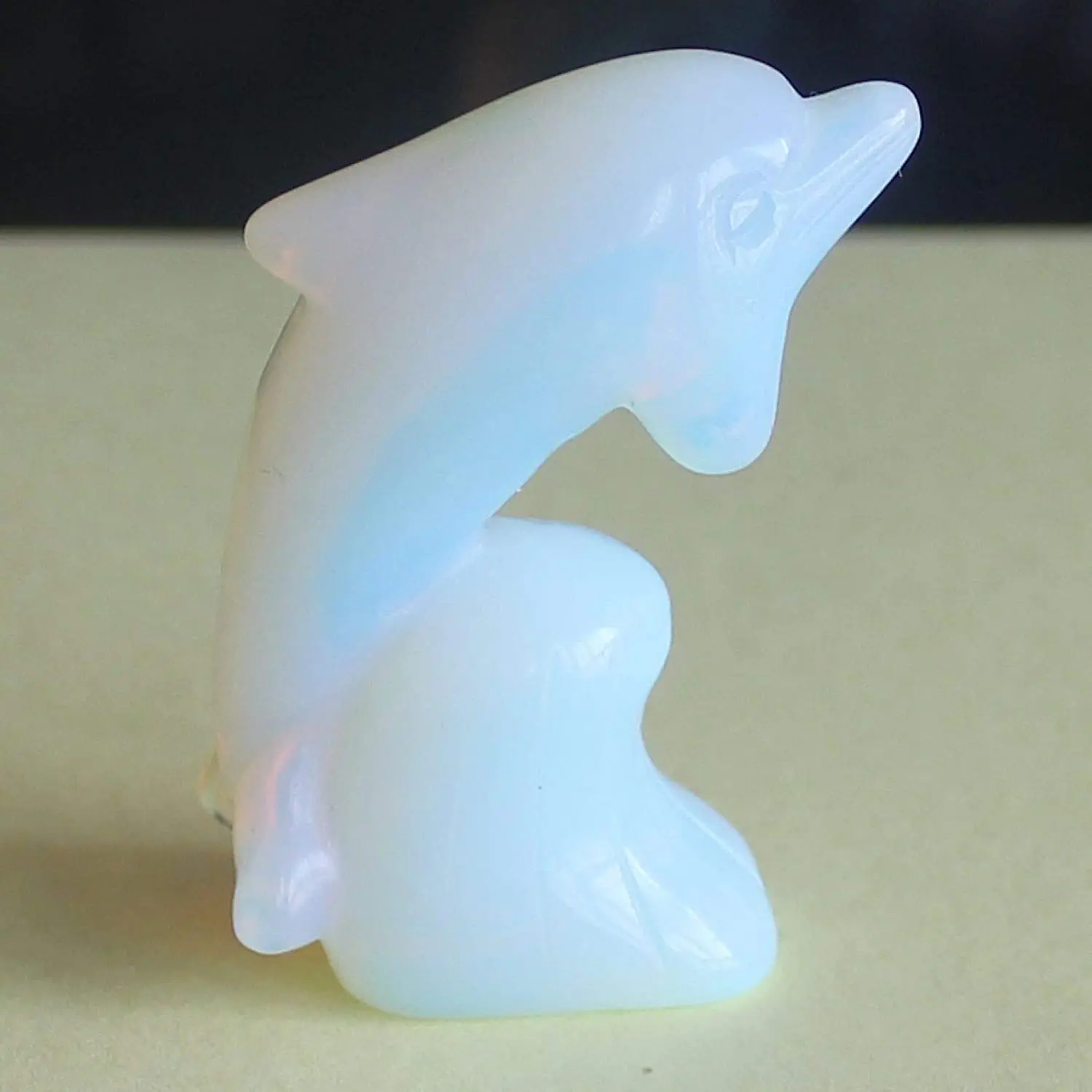 Hand Carved Gemstone quartz crystal white opalite Dolphin animal Figurine Animal statue sculpture home decor