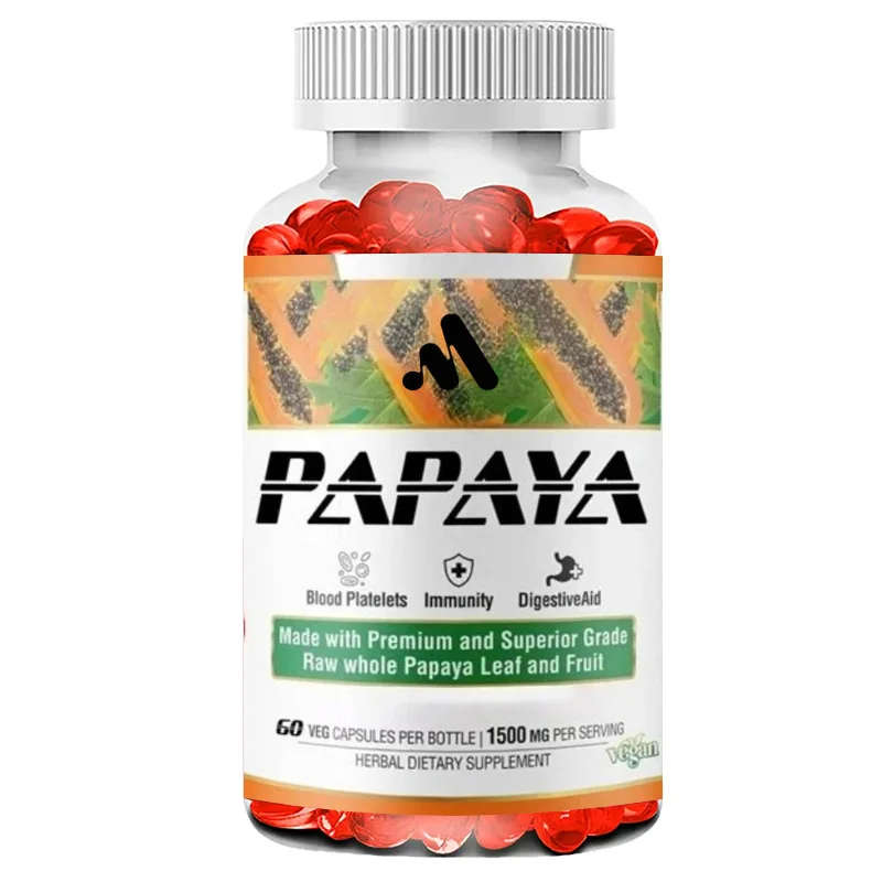 Papaya Capsules, Single Capsules Contain The Benefits of Papaya Fruit. Each Serving Contains 60 Vegetable Capsules.