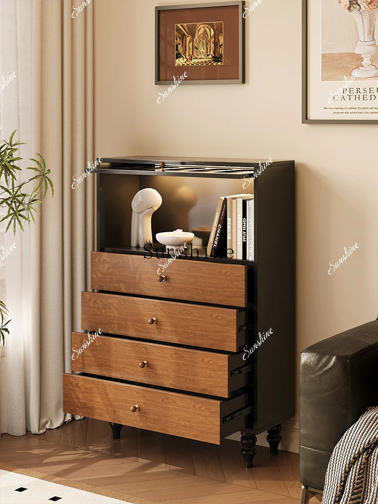 

living room is against the wall, small apartment is stored, solid wood storage, the decoration is a chest of drawersP